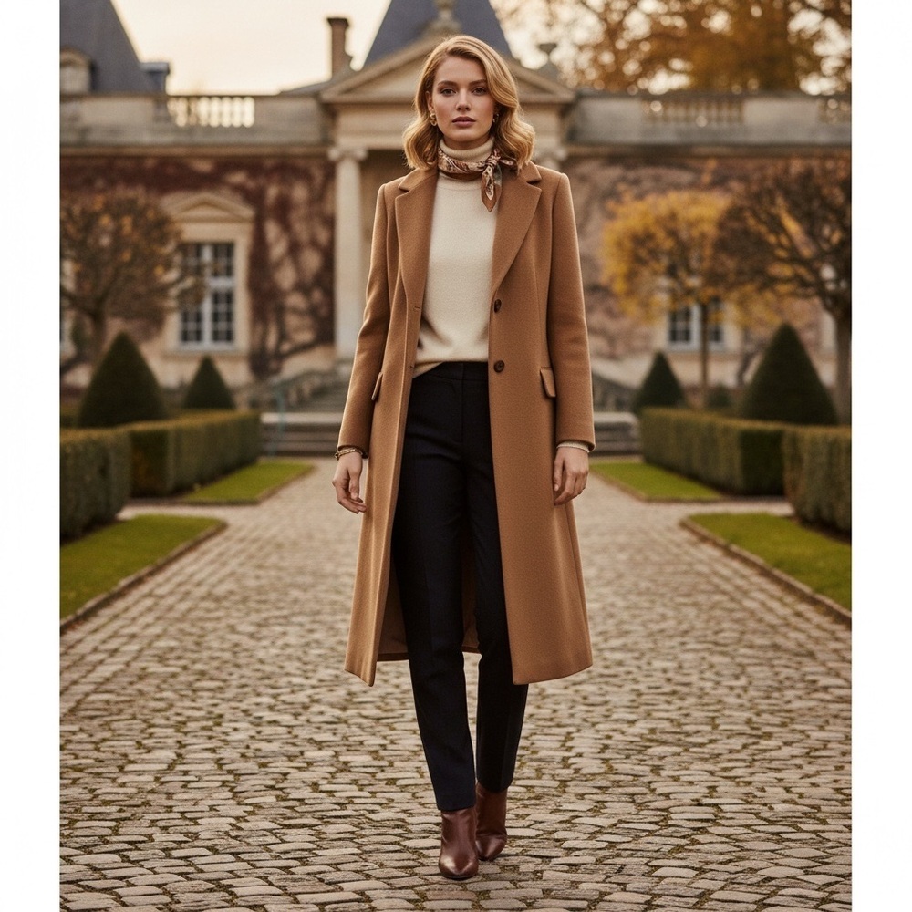 💫 FLEURETTE Mia Brown Camel Cashmere Classic Luxury Long Maxi Coat Trench Size 6